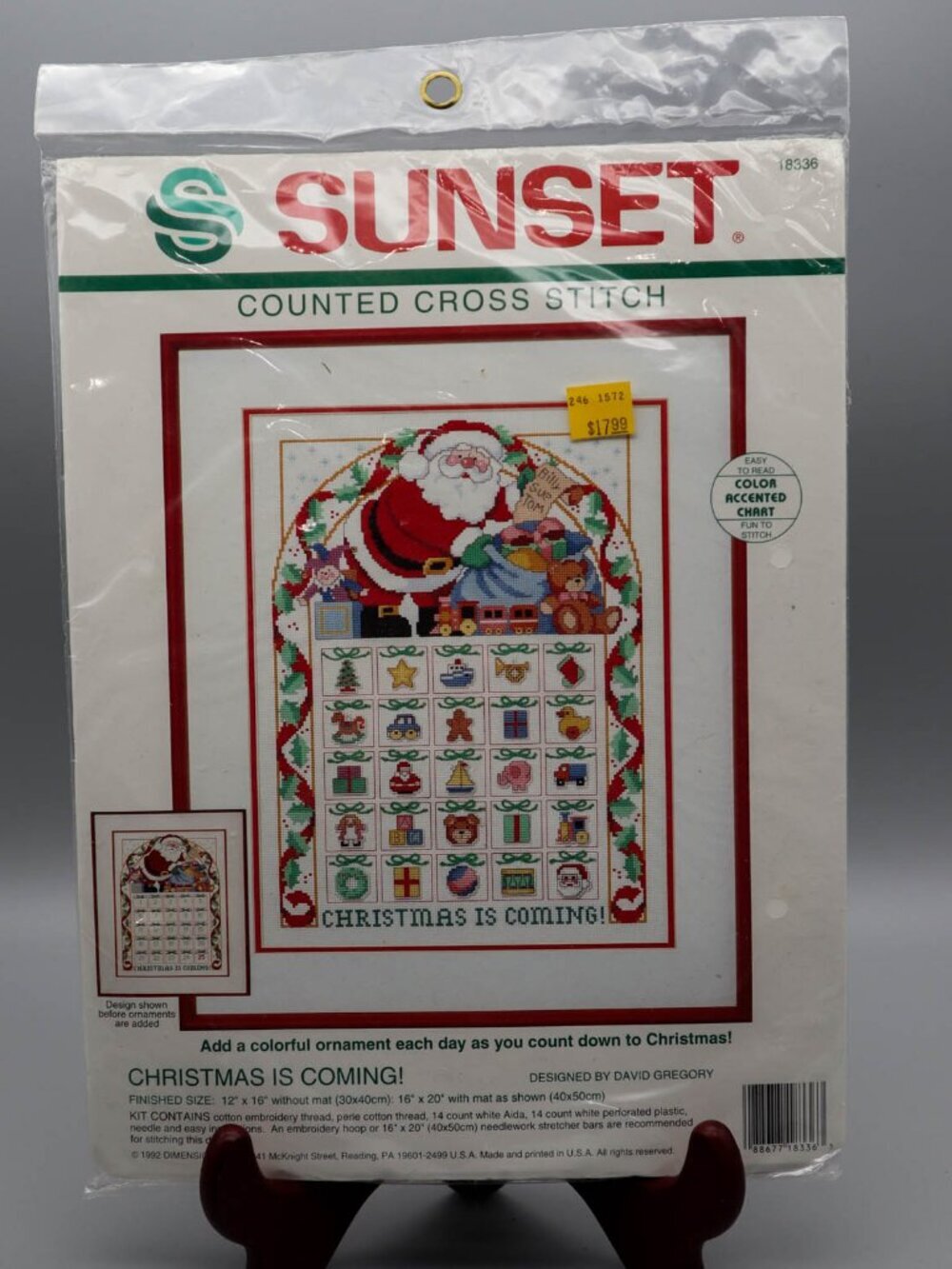 Vtg Sunset Christmas is Coming Advent Calendar Cross Stitch Kit #18336 Santa
